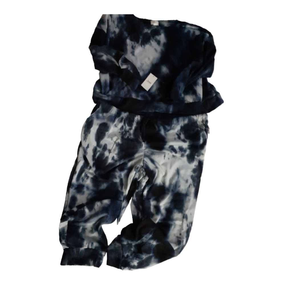 Womens plus sz XXL 2 pc Blue white tie dyed set pants shirt Nwtgs